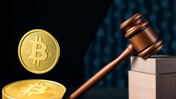 Crypto coin and gavel symbolizing security debate