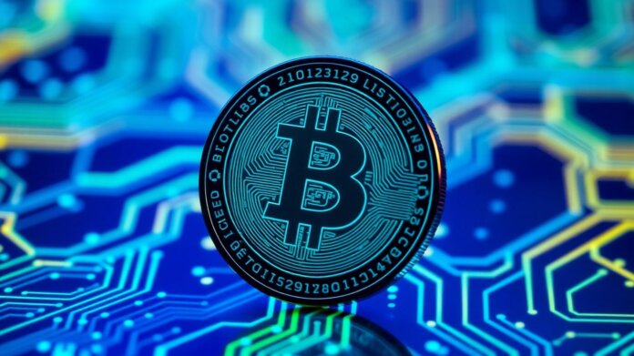 Digital BITW coin with futuristic circuit board background.