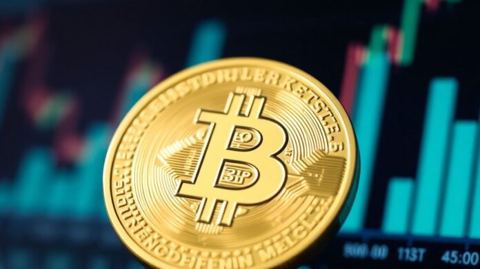 Bitcoin coin with upward trend