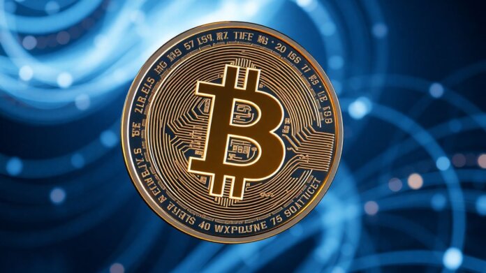 Digital Bitcurrency coin with abstract background.