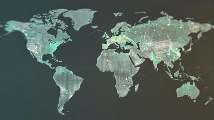 Blockchain technology abstract digital patterns global connectivity future growth