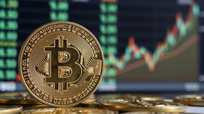 Bitcoin coin on a digital background