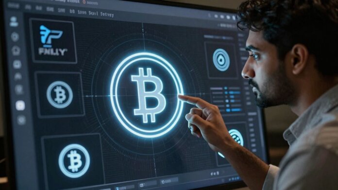 Fidelity crypto interface with digital assets and logo.