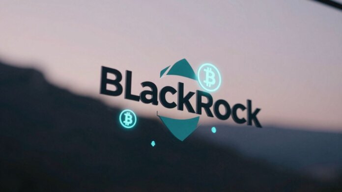 BlackRock logo with cryptocurrency icons.