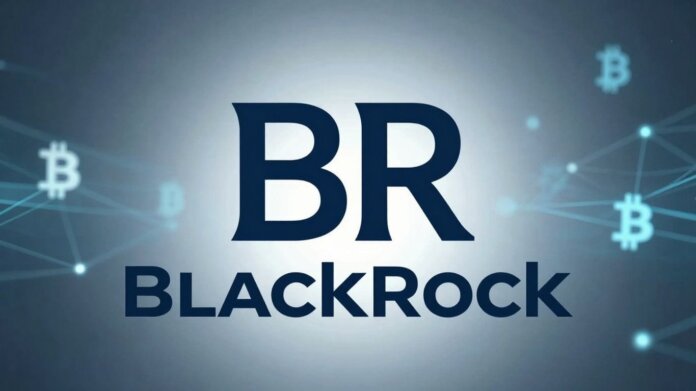 BlackRock logo with digital currency symbols.