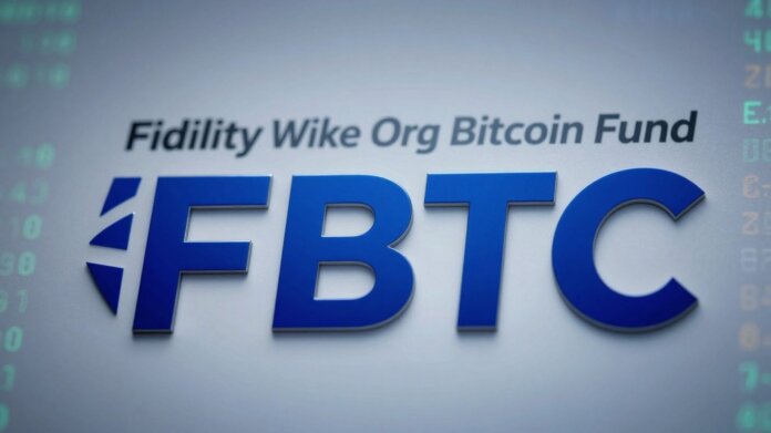 Fidelity FBTC logo with Bitcoin background
