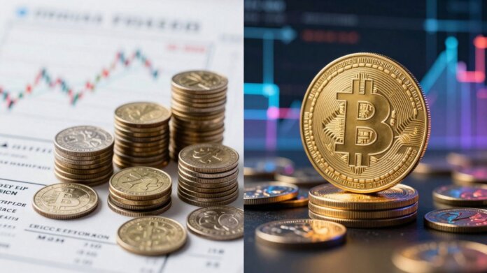 Mutual funds versus cryptocurrency investment comparison image.